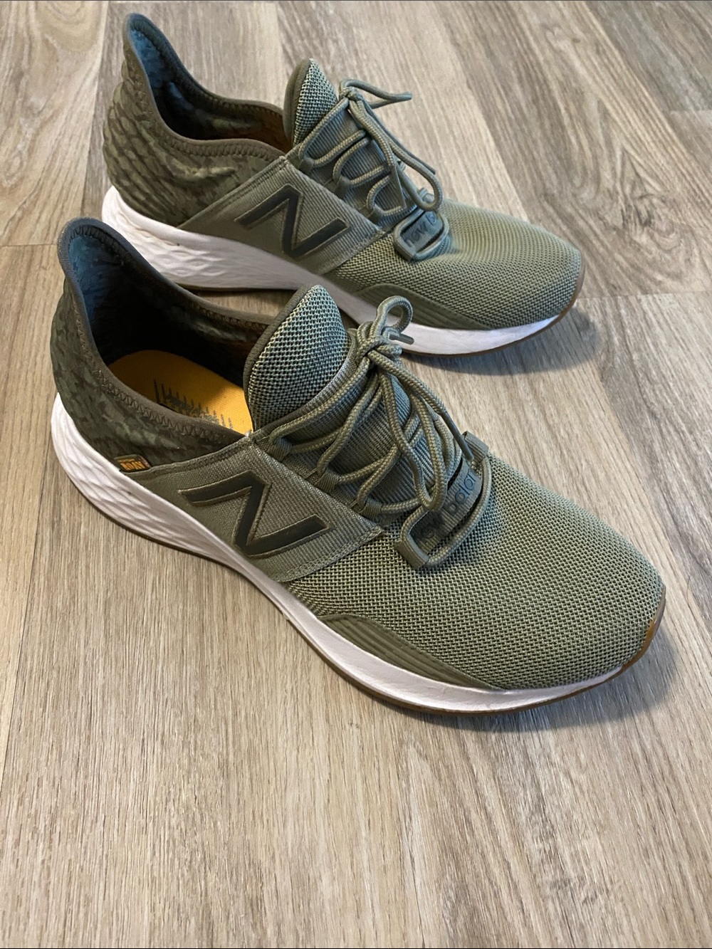 New Balance Men’s Olive Green Athletic Sneakers with White Midsoles